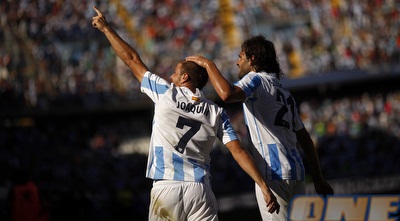 חואקין חוגג את השער השני של מלאגה (רויטרס)