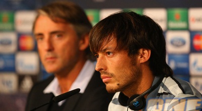 דוד סילבה לצידו של מנצ´יני: &qout;רוצים לזכות בצ´מפיונס&qout; (GettyImages)