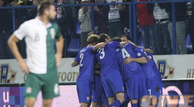 שחקני קרואטיה חוגגים (רויטרס)