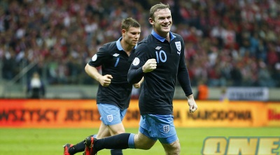 וויין רוני חוגג את שער היתרון של נבחרת אנגליה (רויטרס)