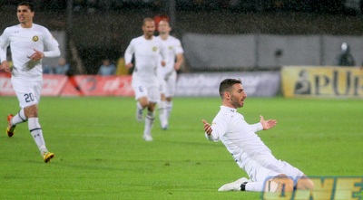 עטר חוגג שער יתרון. מול מכבי נתניה בשבת (יניב גונן)