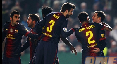 ליאו מסי חוגג עם חבריו (רויטרס)