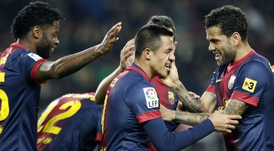 שחקני ברצלונה. קבוצתם &qout;רק&qout; במקום השני (רויטרס)