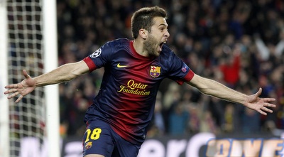 ג´ורדי אלבה חוגג את הרביעי (רויטרס)