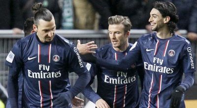 פאסטורה חוגג עם בקהאם ואיברהימוביץ´ (רויטרס)