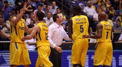 שחקני מכבי ת&qout;א. דורסים את נתניה (יוסי ציפקיס)