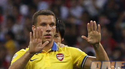 לוקאס פודלוסקי. חזר להרכב וכבר כבש (רויטרס)