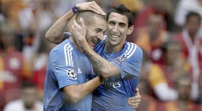 בנזמה חוגג עם די מריה. נודלס לעשירים (רויטרס) בנזמה חוגג עם די מריה. נודלס לעשירים (רויטרס)