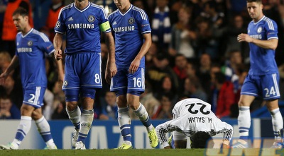 מוחמד סאלח משתטח לאחר השער נגד צ´לסי (רויטרס)