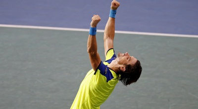 דוד פרר חוגג. ניצח את נדאל באבו דאבי (רויטרס)