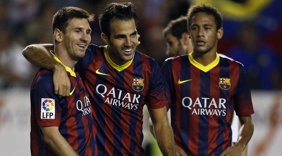 ניימאר, ססק פברגאס וליונל מסי (רויטרס)