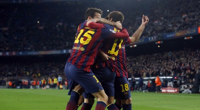 שחקני בארסה חוגגים (רויטרס) שחקני בארסה חוגגים (רויטרס)