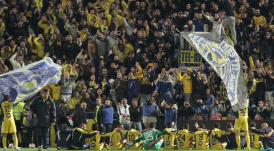 שחקני מכבי חוגגים (רדאד ג´בארה)