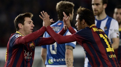 ניימאר ומסי חוגגים (רויטרס)