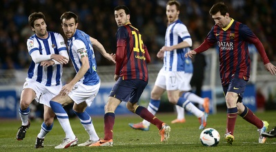 ליאו מסי דוהר לכיוון השער (רויטרס)