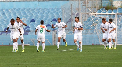 שחקני מכבי חיפה חוגגים (רדאד ג´בארה)