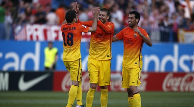 סרחיו בוסקטס, ג´רארד פיקה וג´ורדי אלבה (רויטרס) סרחיו בוסקטס, ג´רארד פיקה וג´ורדי אלבה (רויטרס)