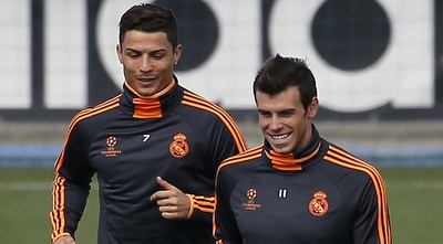 גארת´ בייל וכריסטיאנו רונאלדו באימון (רויטרס)