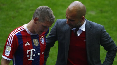 פפ גוואדריולה ובסטיאן שוויינשטייגר (רויטרס) פפ גוואדריולה ובסטיאן שוויינשטייגר (רויטרס)