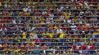אוהדי נבחרת שווייץ ואקוואדור באצטדיון בברזיליה (רויטרס)