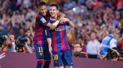 מסי וניימאר חוגגים (צילום מסך)