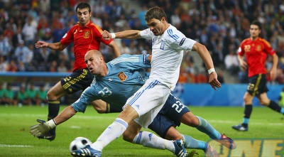 חריסטאס במדי יוון. ישחק בחוד ההתקפה  (Gettyimages)