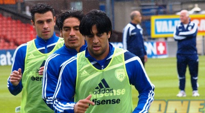 אליניב ברדה, יואב זיו וקולאוטי באימון הנבחרת בבלפסט (אתר ההתאחדות לכדורגל)