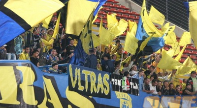 אוהדי מכבי ת&qout;א ברמת-גן, במהלך המשחק מול סכנין (קובי אליהו)