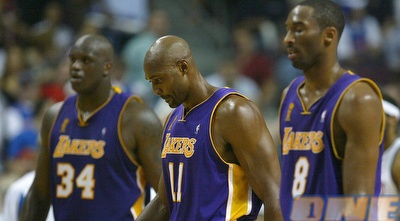 קרל מלון שאקיל אוניל וקובי בראיינט בדרים טים של הלייקרס (GettyImages)