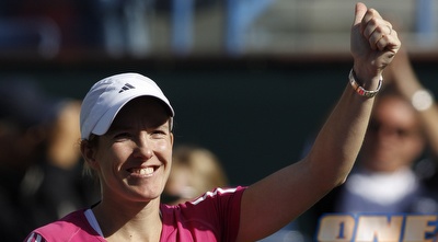 ז´וסטין הנין מרוצה מהניצחון (רויטרס)