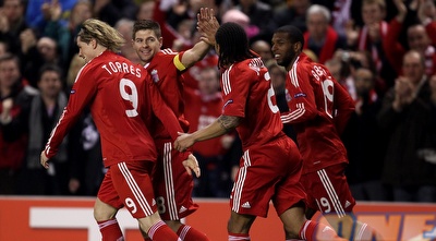 שחקני ליברפול חוגגים את השער של ג´רארד (GettyImages)