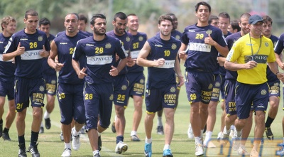 שחקני מכבי ת&qout;א באימון הבוקר (אור שפונדר)