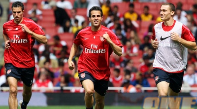 ססק, ואן פרסי ותומאס ורמאלן באימון הבכורה של ארסנל (GettyImages)