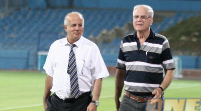 יעקב שחר ואבי לוזון באימון הנבחרת (גיא איזנר)