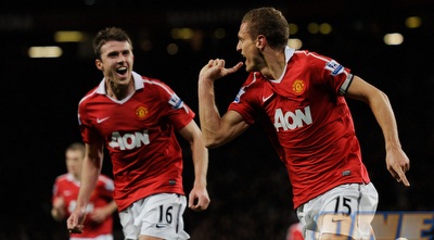 וידיץ´ וקאריק חוגגים את הראשון על טוטנהאם (GettyImages)