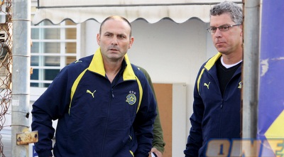 מוטי איווניר ומיץ´ גולדהאר באימון מכבי (יניב גונן) מוטי איווניר ומיץ´ גולדהאר באימון מכבי (יניב גונן)