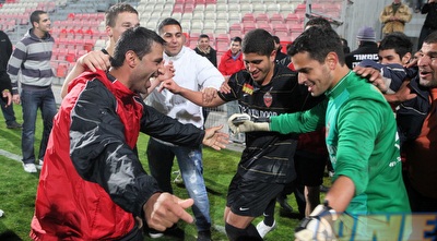 גם ריקודים היו בסיום. שחקני ג&acute;ת חוגגים הפתעה בגרין (עמית מצפה)