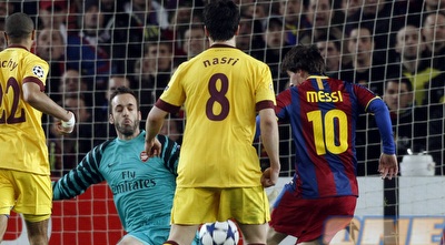 מסי כובש את ה-0:1 של ברצלונה (רויטרס)