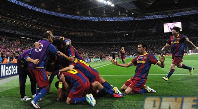 שחקני ברצלונה בתמונה שחזרה על עצמה שלוש פעמים (GettyImages)