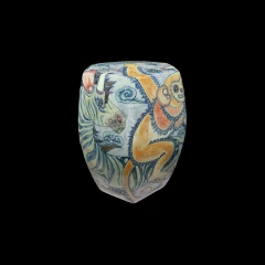 Octagonal Ceramic Stool with Blue and White Painted Mythical Zebra Pattern（Generated by Aholo）