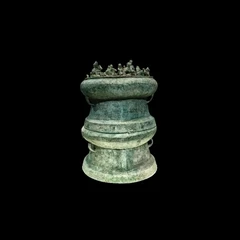 Bronze Cowrie Container with Batlle Scene Decoration