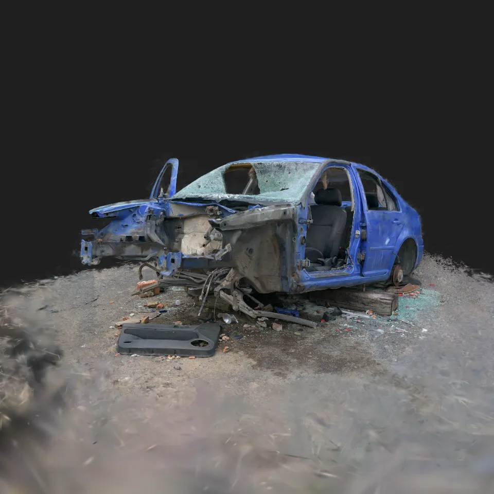 Blue car wreck