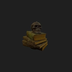 Skull Candle on sStack of Dusty Books