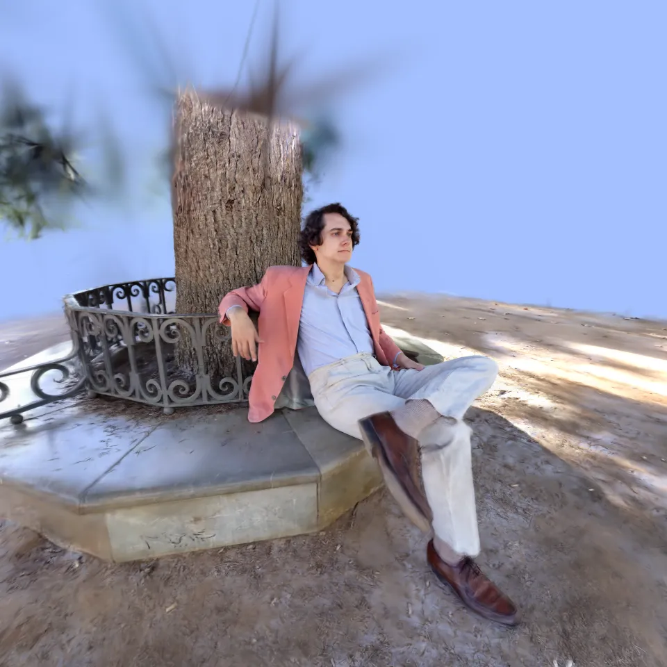 Blue eyes, Pink Blazer, White Trousers