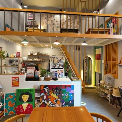 Colorful Cafe with Mezzanine