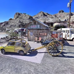 Nelson Ghost Town, Vintage Microcar Towing a Cannon, Las Vegas NV (XGRIDS PortalCam)