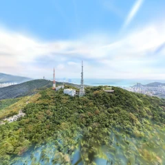 A drone shot of the panoramic view from Bongsu Observatory on Hwangnyeongsan Mountain in Busan.