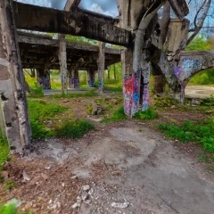 The hangar ruin in the western part of the Polish Aviation Museum