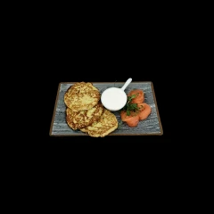Zucchini Pancakes with Sour Cream and Lightly Salted Salmon