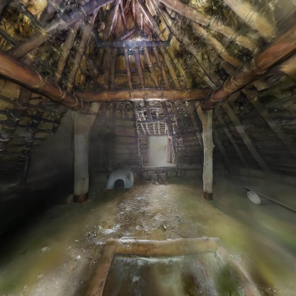 Reconstructed pit dwelling of the Satsumon culture (interior)　復元された擦文文化の竪穴住居（内部）